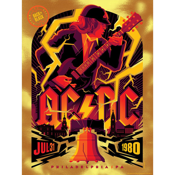 AC/DC July 31, 1980 Philadelphia, PA Poster Fire Gold Foil Variant