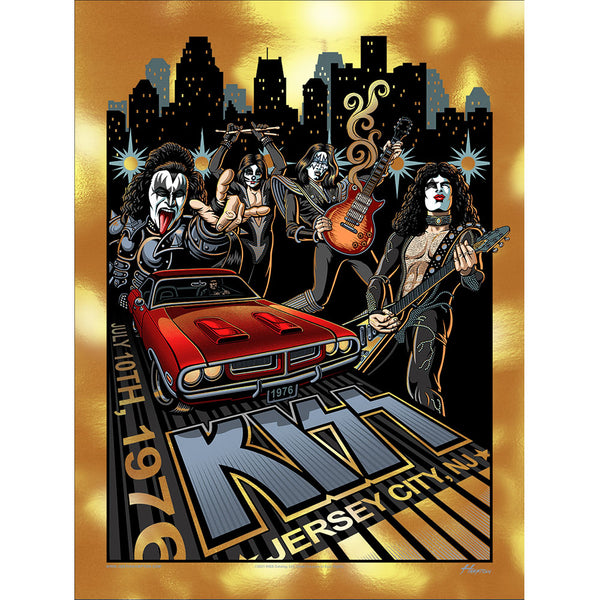 KISS July 10, 1976 Jersey City Variant Gold Foil Poster